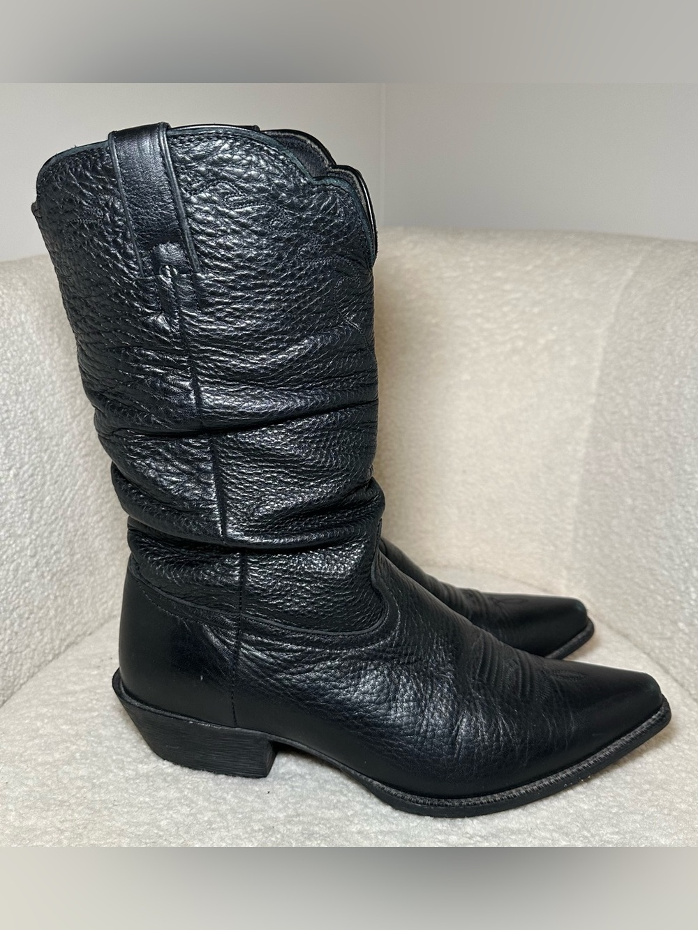 Slouch Black Leather Western Boots Women’s Pointed Toe‎ 80s Style Indie Boho 10